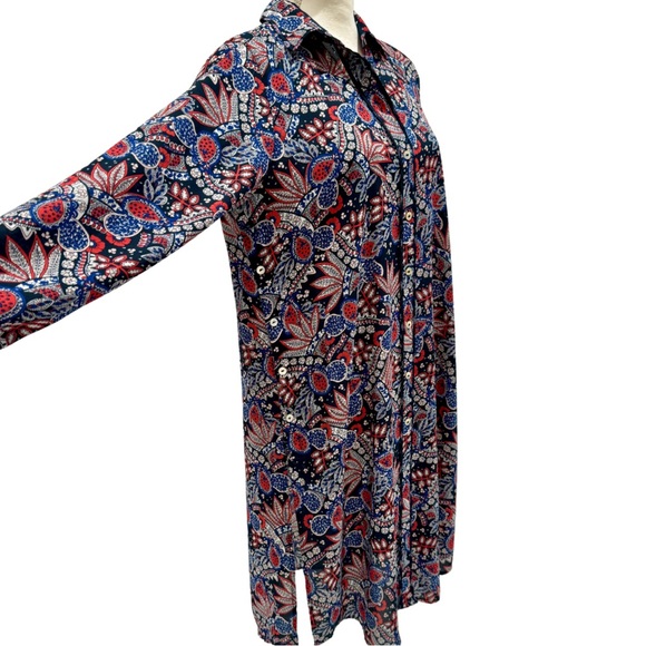 NWOT Foxcroft Red, White & Blue Paisley Collared Shirt Dress | Long Sleeves (8) - Picture 2 of 16
